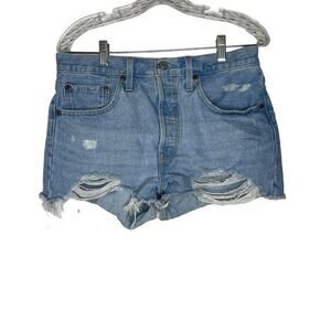 Levi's Denim Shorts Distressed Ripped Frayed Hem Light Wash Size 30